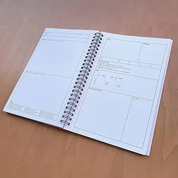 Notebook with template layout for scientific note-taking, highlighting Enclomiphene data.