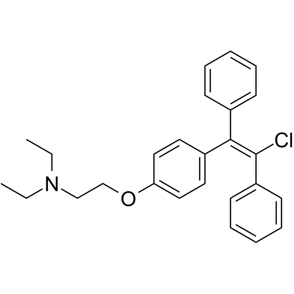 Enclomiphene molecular structure with functional groups and aromatic rings.