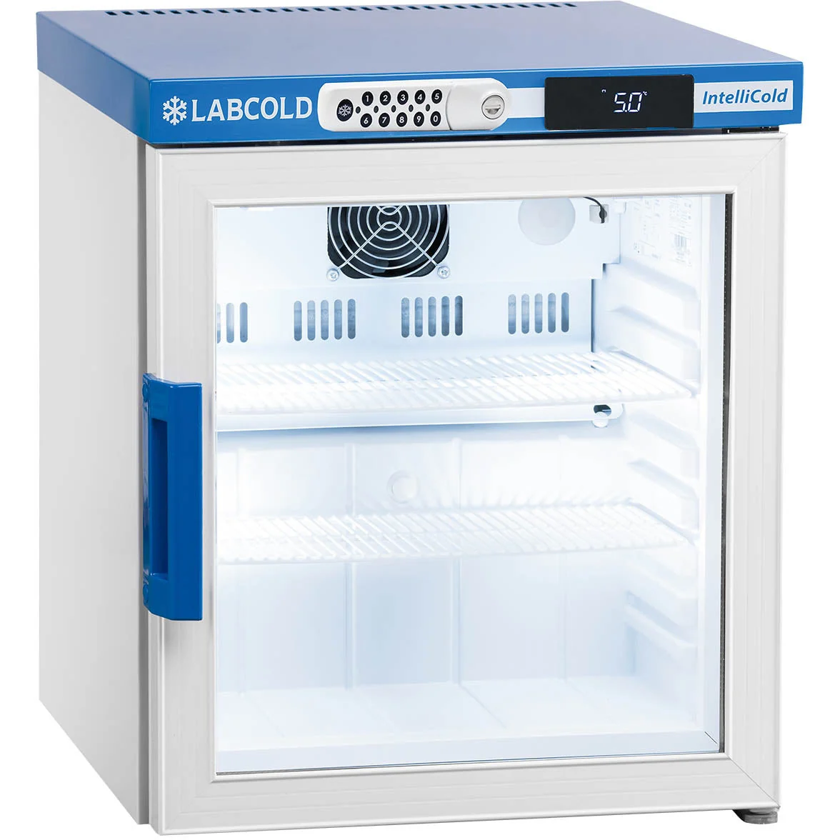 Laboratory fridge for SARMs storage with controlled storage temperature, IntelliCold technology, digital display showing 5°C.