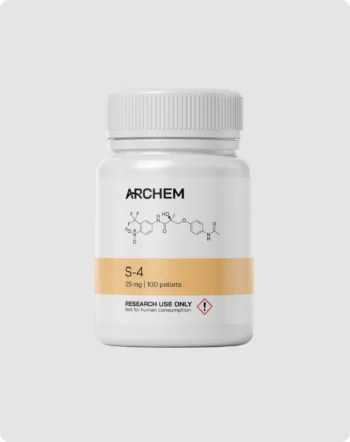 Max Muscle Labs Archem S-4 Andarine bottle, chemical structure shown, 10 mg dosage, labeled for research use only.