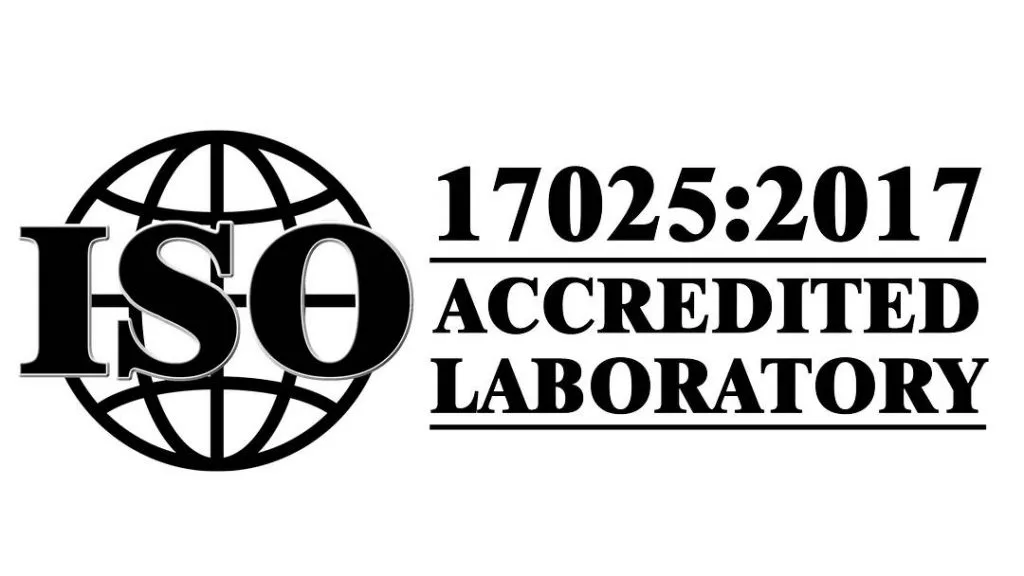 ISO 17025:2017 certified laboratory logo indicating accreditation standards.
